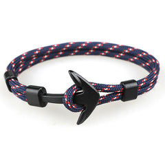 HOMOD 2019 New Fashion Black Color Anchor Bracelets Men Charm Survival Rope Chain Paracord Bracelet Male Wrap Metal Sport Hooks